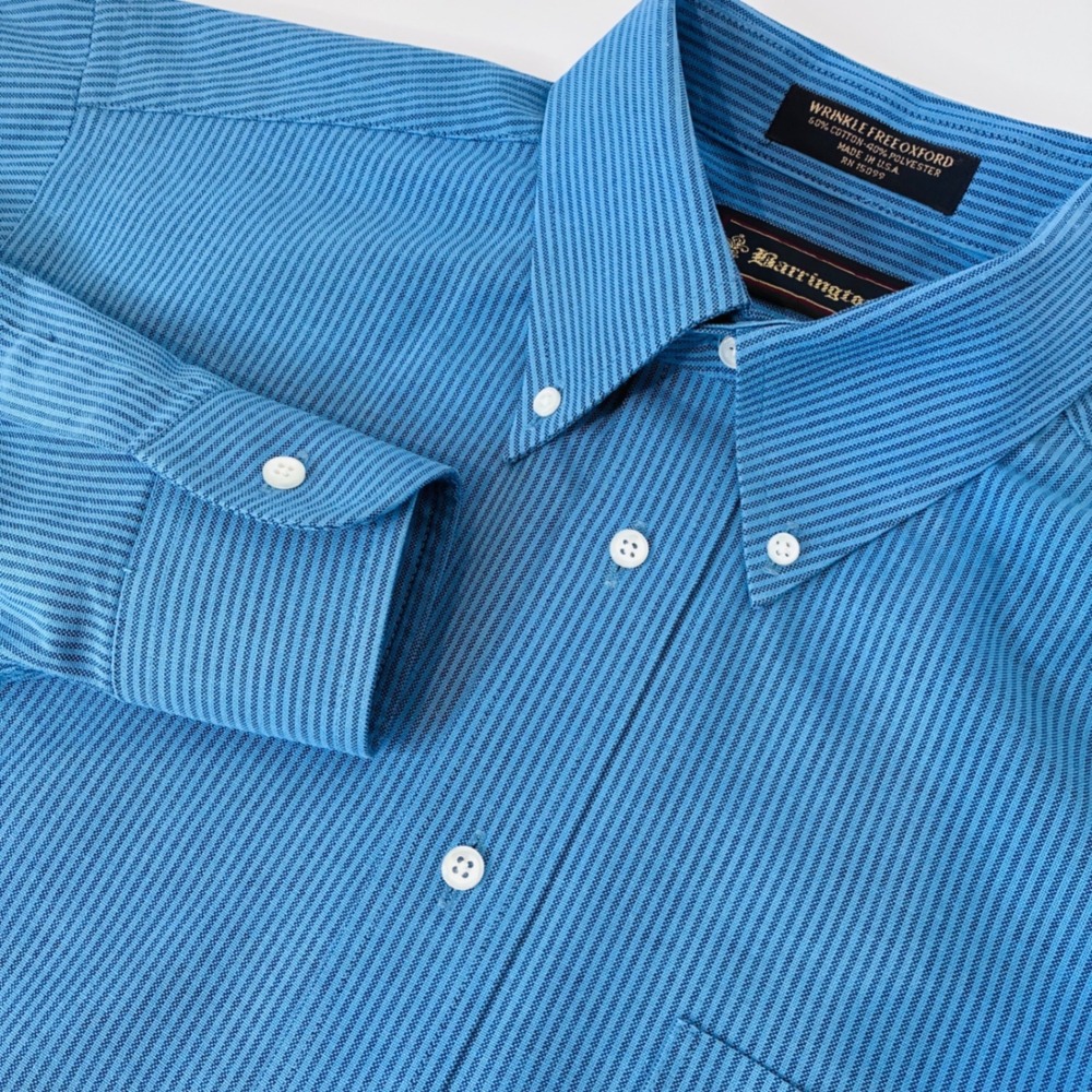 Vintage BARRINGTON Men's Blue Micro-Stripe Oxford Dress Shirt | Made in USA 15.5